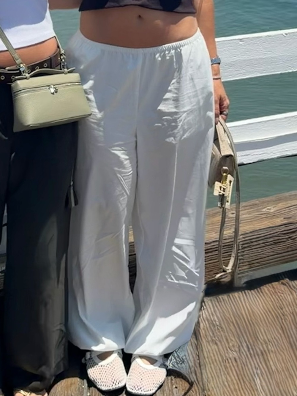 Reformation White Wide-Leg Elastic-Waist Pants